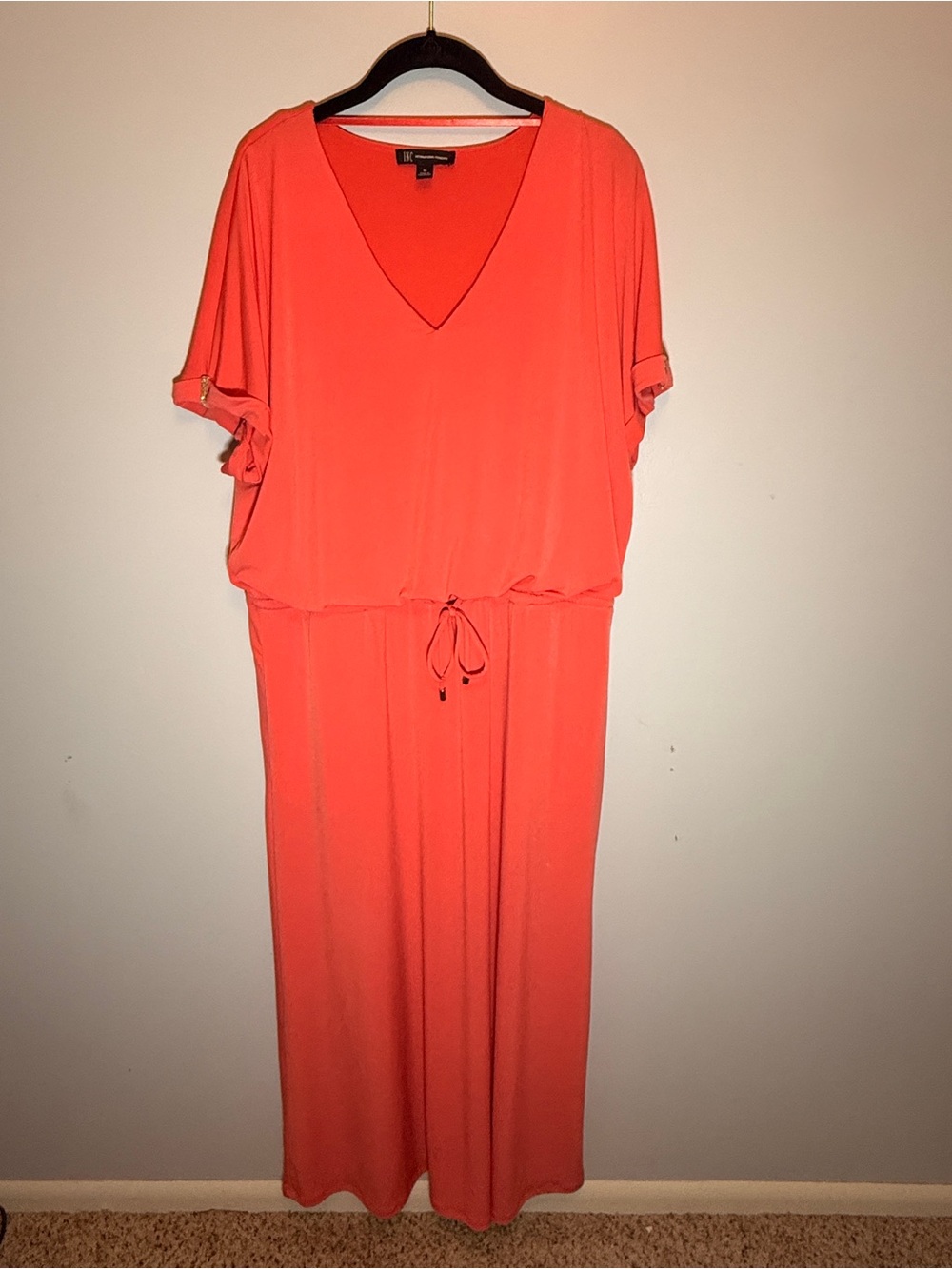 INC International Concepts Coral V-Neck Maxi Dress with Drawstring